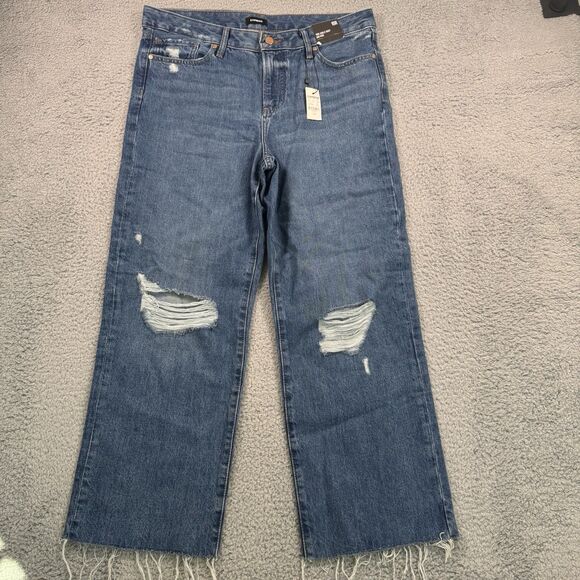 NWT Women's Express 90s Ankle Boot Mid Rise Jeans Size 10 Regular, Medium Wash - Picture 1 of 11